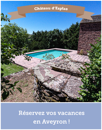 Image de pop-up montrant la piscine du château d'Esplas lors d'une journée ensoleillée